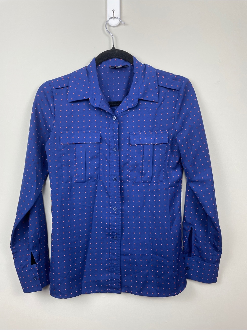 Banana Republic Blue Blouse with Small Pink Square Print
